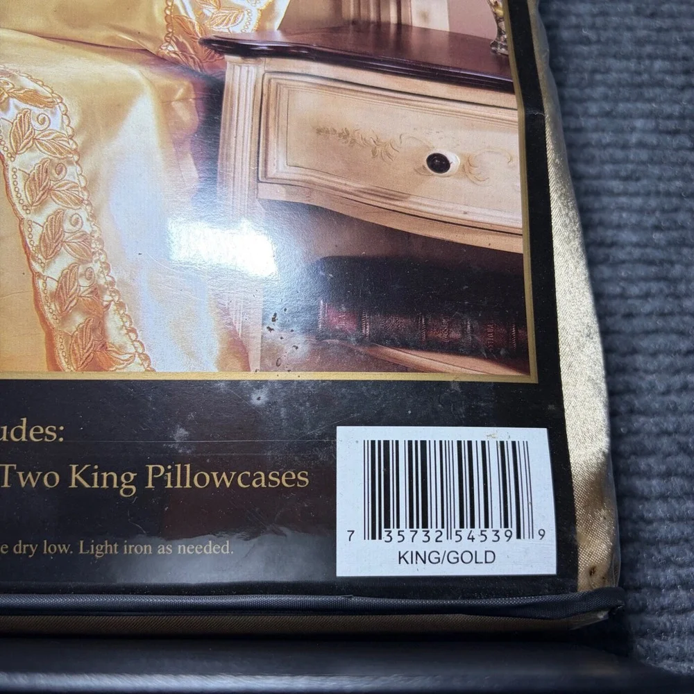 Victoria Classics Gold Satin Embroidery Sheet Set King 4 Piece Luxury Bedding